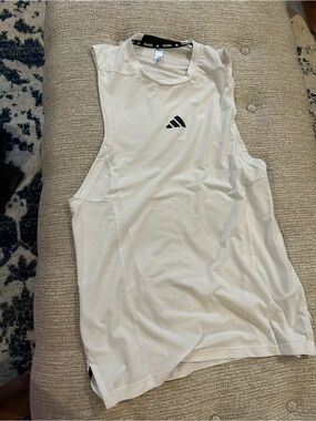 adidas Women's White Muscle Tank with Black Logo